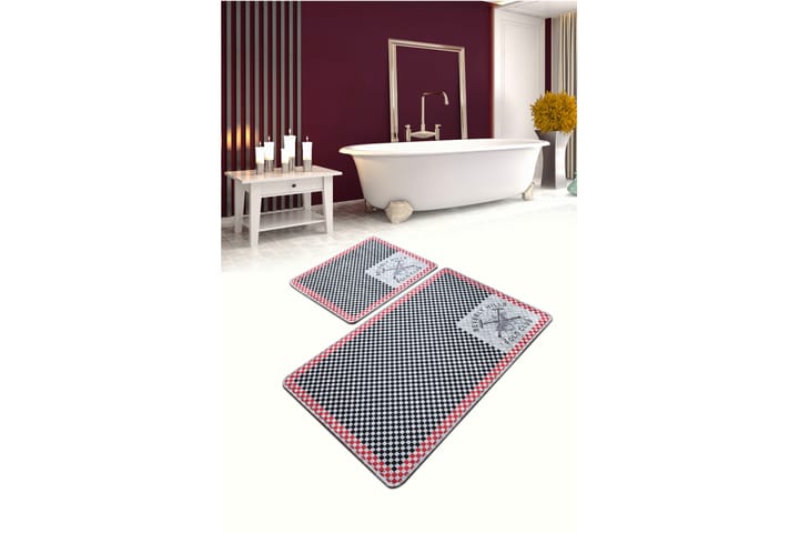 Kylpyhuonematto Romilla 2 kpl - Beige/punainen/musta - Kylpyhuoneen matto