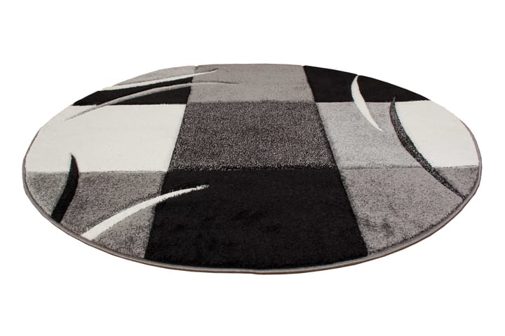 Friezematto London Patch Ø200 cm Musta - Musta - Pyöreät matot - Wilton-matto - Iso matto
 - Kuviollinen matto & värikäs matto