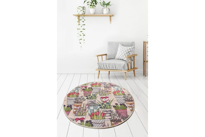 Matto Flowerpot Pyöreä 100 cm - Monivärinen / Sametti - Pyöreät matot - Wilton-matto - Kuviollinen matto & värikäs matto