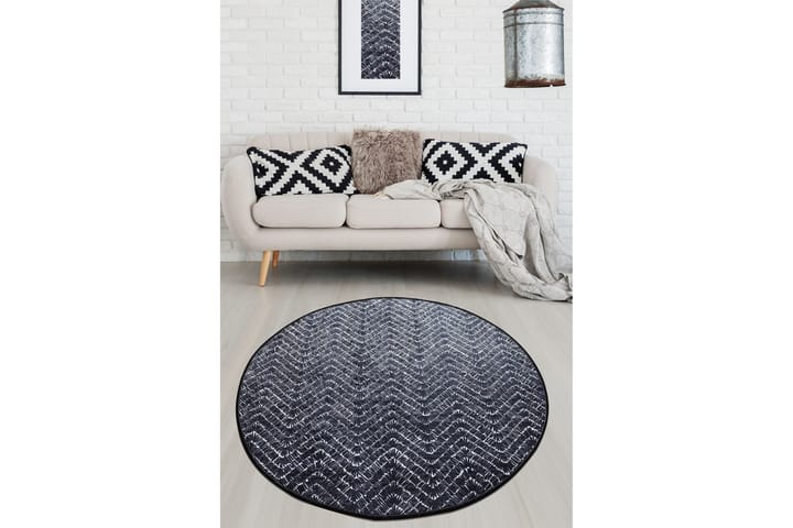 Matto Tessuto Pyöreä 100 cm - Valkoinen/musta/sametti - Pyöreät matot - Wilton-matto - Kuviollinen matto & värikäs matto