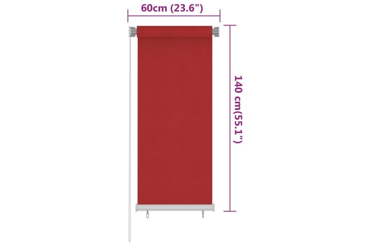 Rullaverho ulkotiloihin 60x140 cm punainen HDPE - Punainen - Verhot
 - Rullaverho