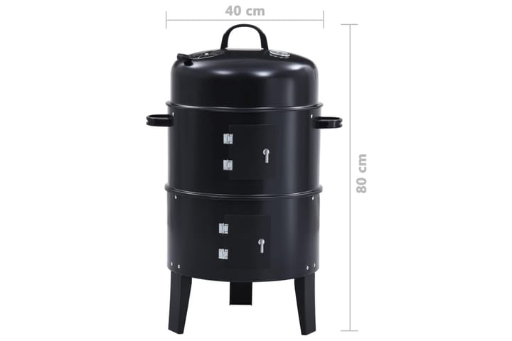 3-in-1 hiilisavustin BBQ-grilli 40x80 cm - Musta - Savustin & savugrilli - Grillitarvikkeet