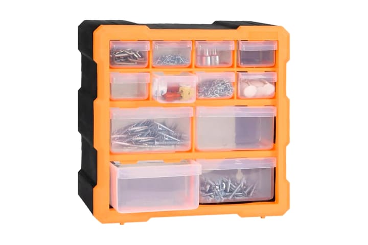 Monilaatikko järjestelijä 12 laatikolla 2 kpl 26,5x16x26 cm - Oranssi - Autotallin sisustus & säilytys - Tarvikkeiden säilytys