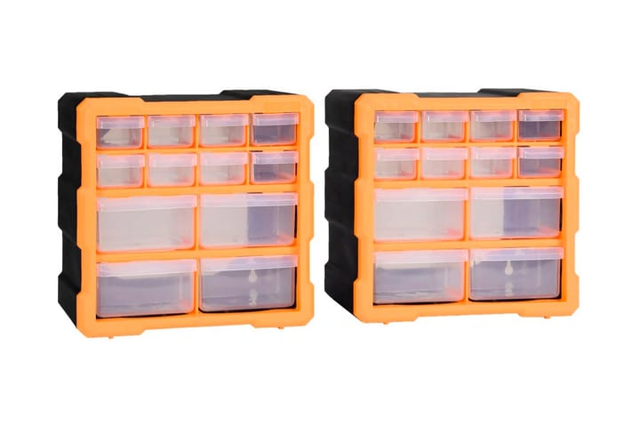 Monilaatikko järjestelijä 12 laatikolla 2 kpl 26,5x16x26 cm - Oranssi - Autotallin sisustus & säilytys - Tarvikkeiden säilytys
