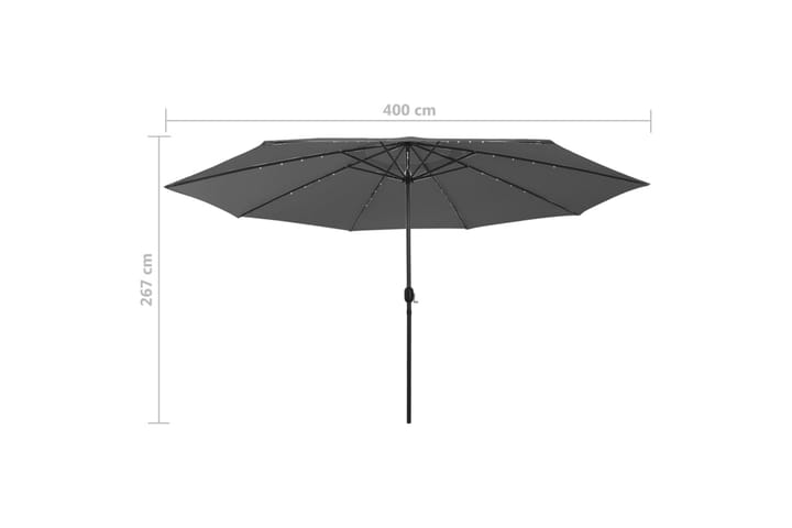 Aurinkovarjo LED-valot ja metallitanko 400 cm antrasiitti - Aurinkovarjo