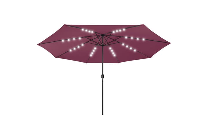Aurinkovarjo LED-valot ja metallitanko 400 cm viininpunainen - Aurinkovarjo