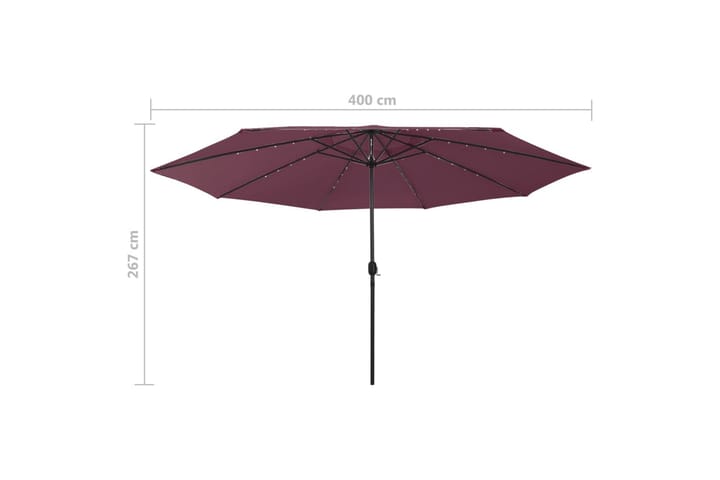 Aurinkovarjo LED-valot ja metallitanko 400 cm viininpunainen - Aurinkovarjo