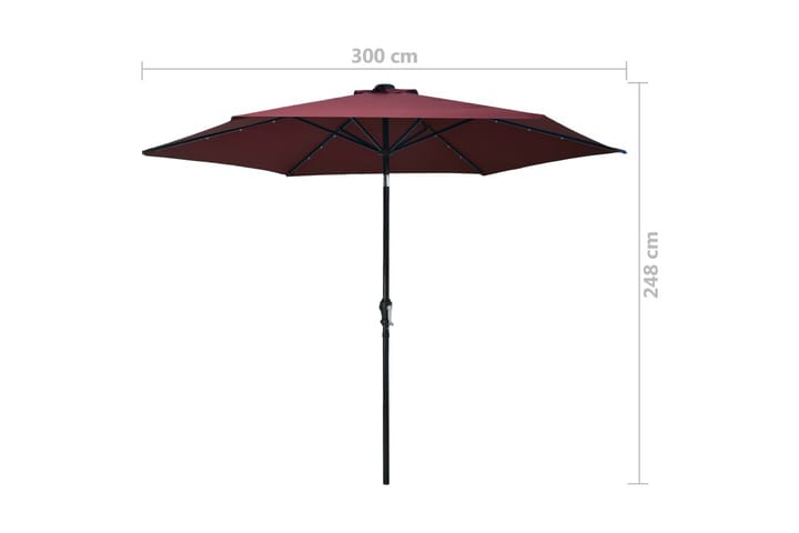 Aurinkovarjo LED-valot terästanko 300 cm viininpunainen - Aurinkovarjo