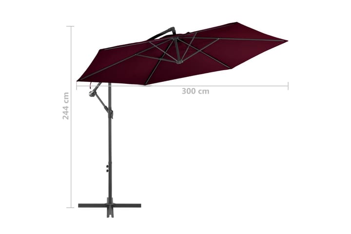 Riippuva aurinkovarjo alumiinipylväällä viininpunainen 300 c - Punainen - Parvekevarjo