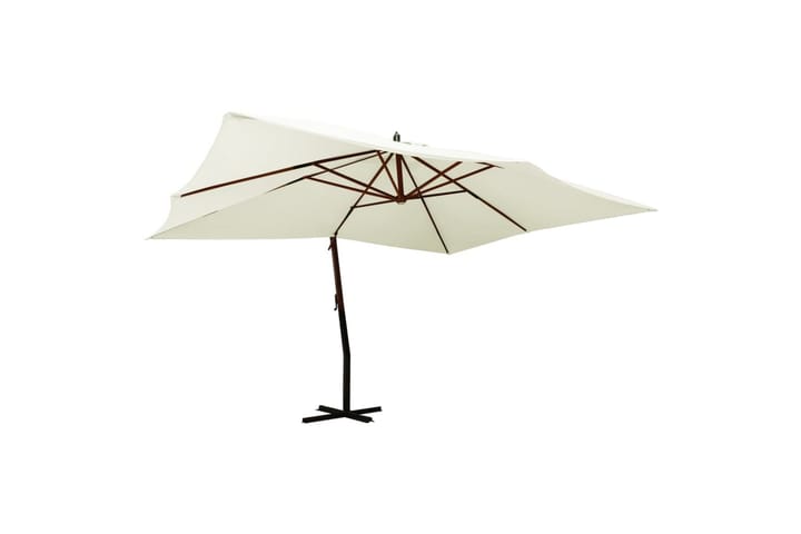 Riippuva aurinkovarjo puupylväällä 400x300 cm hiekka - Valkoinen - Parvekevarjo