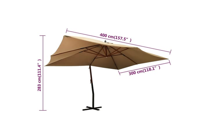 Riippuva aurinkovarjo puupylväällä 400x300 cm taupe - Taupe - Parvekevarjo