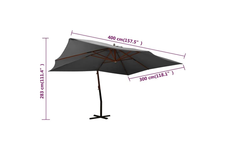 Riippuva aurinkovarjo puupylväällä 400x300 cm antrasiitti - Antrasiitti - Parvekevarjo