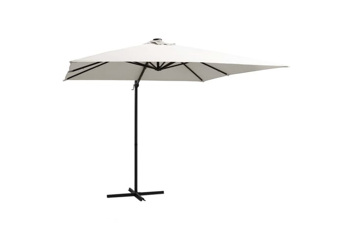 Aurinkovarjo LED-valoilla ja teräspylväällä 250x250cm hiekka - Valkoinen - Riippuva aurinkovarjo