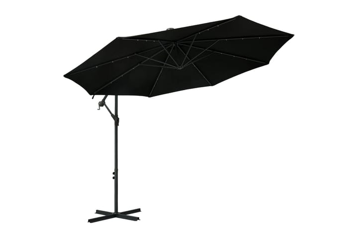 Aurinkovarjo LED-valoilla ja teräspylväällä 300 cm musta - Musta - Riippuva aurinkovarjo