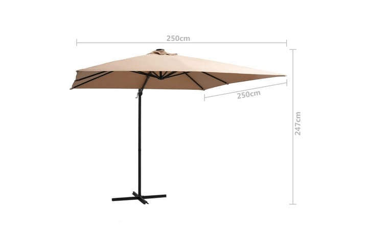 Aurinkovarjo LED-valoilla teräspylväs 250x250cm - Ruskea - Riippuva aurinkovarjo