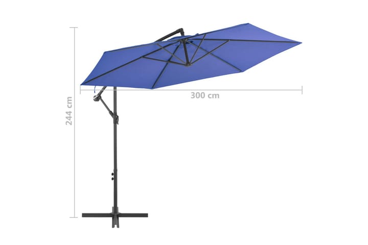 Riippuva aurinkovarjo alumiinipylväällä 300 cm sininen - Sininen - Riippuva aurinkovarjo