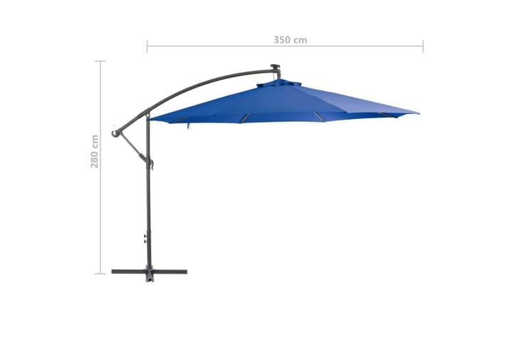 Riippuva aurinkovarjo alumiinipylväällä 350 cm sininen - Sininen - Riippuva aurinkovarjo
