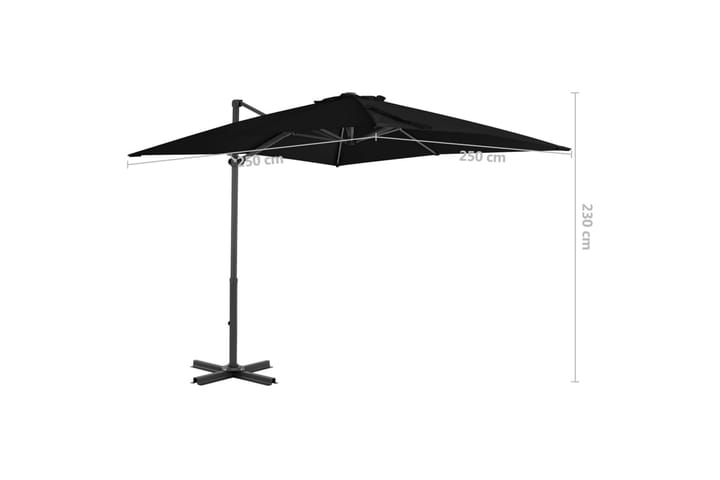 Riippuva aurinkovarjo alumiinipylväällä musta 250x250 cm - Riippuva aurinkovarjo