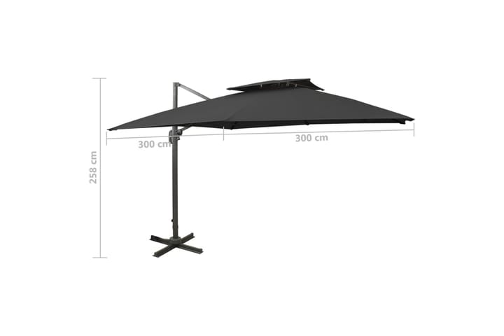Riippuva aurinkovarjo tuplakatolla musta 300x300 cm - Riippuva aurinkovarjo