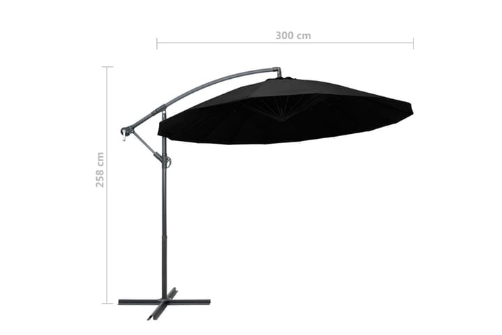 Riippuva päivänvarjo musta 3 m alumiinitanko - Musta - Riippuva aurinkovarjo
