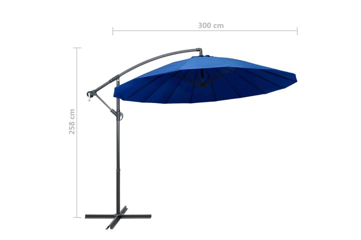 Riippuva päivänvarjo sininen 3 m alumiinitanko - Sininen - Riippuva aurinkovarjo
