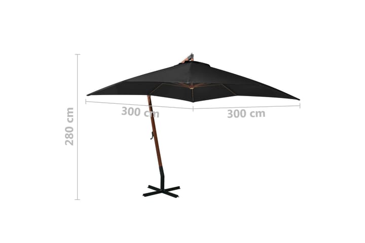 Riippuva päivänvarjo tangolla musta 3x3 m täysi kuusi - Riippuva aurinkovarjo
