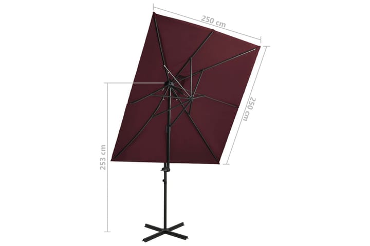 Riippuva aurinkovarjo tuplakatolla viininpunainen 250x250 cm - Aurinkovarjo