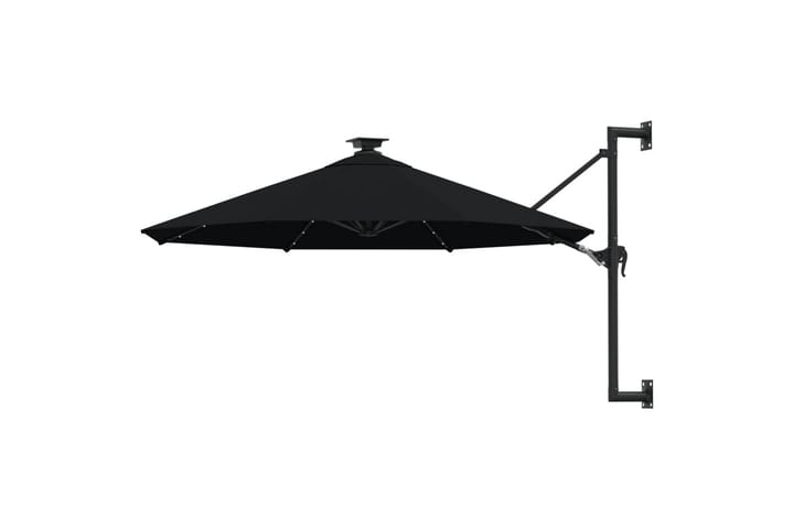 Seinäkiinnitteinen aurinkovarjo LED ja tolppa 300 cm musta - Aurinkovarjo