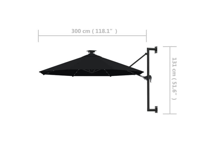 Seinäkiinnitteinen aurinkovarjo LED ja tolppa 300 cm musta - Aurinkovarjo