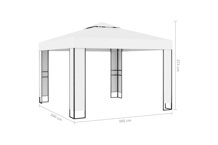 Huvimaja tuplakatolla ja valonauhoilla 3x3 m valkoinen - Paviljonki - Kokonainen paviljonki