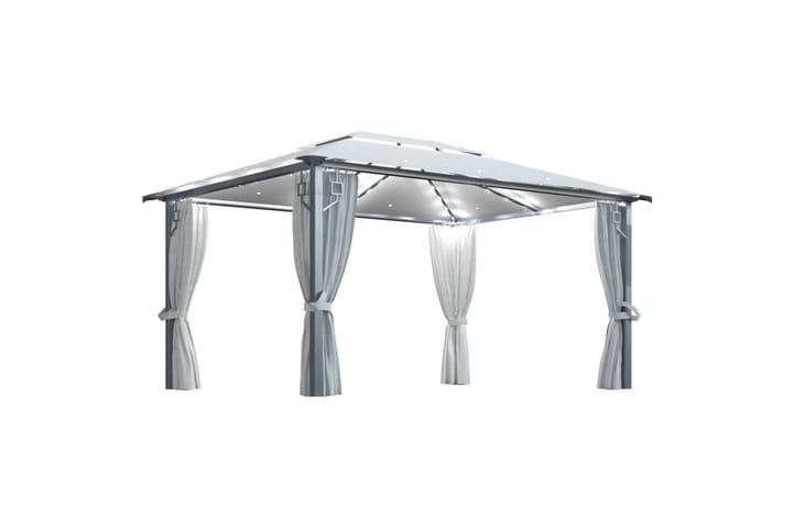 Huvimaja verhoilla ja valonauhoilla 400x300cm kerma alumiini - Paviljonki - Kokonainen paviljonki