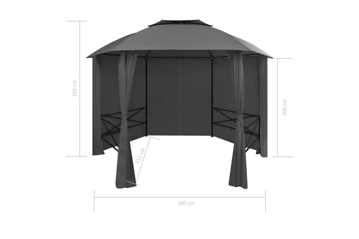 Puutarhakatos huvimaja verhoilla kuusikulmio 360x265 cm - Harmaa - Paviljonki - Kokonainen paviljonki