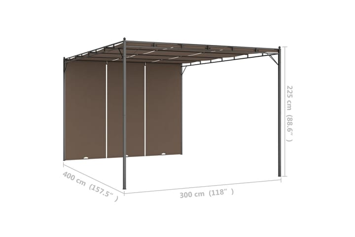 Puutarhan huvimaja sivuverholla 4x3x2,25 cm harmaanruskea - Taupe - Paviljonki - Kokonainen paviljonki
