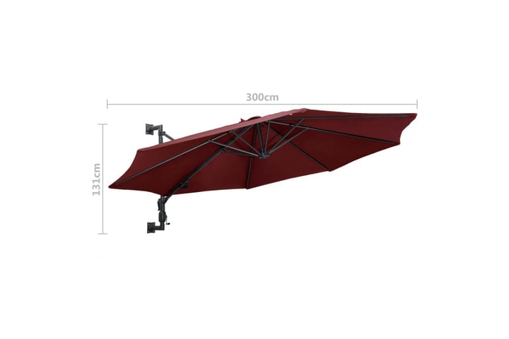 Seinäkiinnitteinen aurinkovarjo metallitangolla 300cm - Punainen - Aurinkovarjo