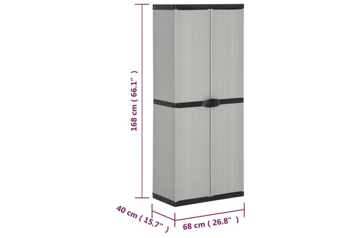 beBasic Puutarhan varastokaappi 3 hyllyä musta ja harmaa 68x40x168 cm - Harmaa - Säilytyslaatikot ulos