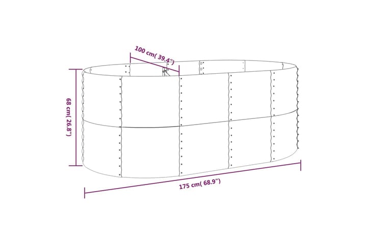 Puutarhakukkalaatikko jauhemaalattu teräs 175x100x68 cm hope - Hopea - Ruukut ulkokäyttöön - Kukkalaatikko