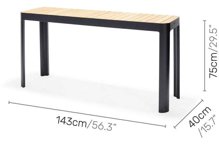 Ruokapöytä Portals 143 cm - Musta/Puu - Ruokapöytä terassille