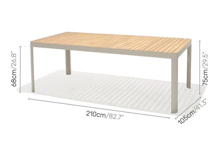 Ruokapöytä Portals 209 cm - Valkoinen/Puu - Ruokapöytä terassille