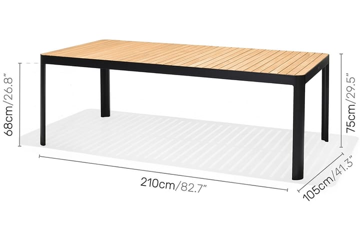Ruokapöytä Portals 209 cm - Musta/Puu - Ruokapöytä terassille