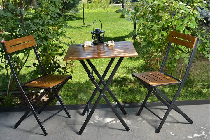 Kahvilasetti Riotorto 60 cm Viivakuvio + 2 tuolia - Luonnonväri/Musta - Parvekesetti - Cafe-ryhmä