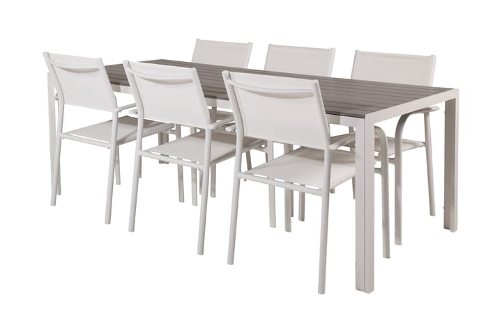 Buitepos Ruokapöytä ja 6 Langstrand nojatuolia - Polywood/Valkoinen - Ruokailuryhmät ulos