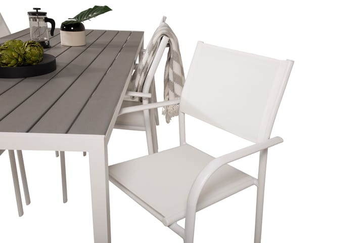 Buitepos Ruokapöytä ja 6 Langstrand nojatuolia - Polywood/Valkoinen - Ruokailuryhmät ulos