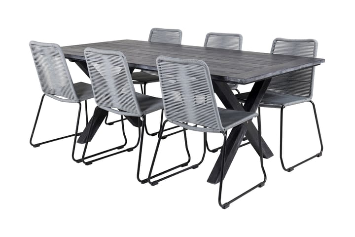 Ruokailuryhmä Rives 200 cm 6 Lindos tuolia Musta/Harmaa - Venture Home - Ruokailuryhmät ulos