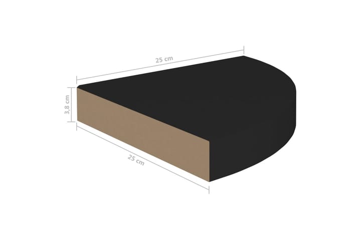 Kelluva kulmahylly musta 25x25x3,8 cm MDF - Musta - Kulmahylly - Keittiöhylly - Hylly