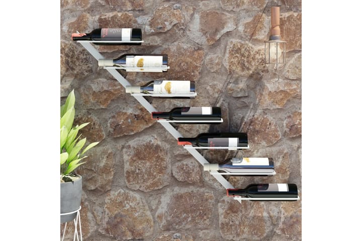 Seinäkiinnitteinen viinipulloteline 7 pullolle valk. metalli - Valkoinen - Viiniteline & viinihylly
