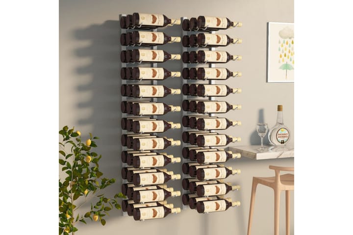 Seinälle kiinnitettävä viinipulloteline 36 pullolle 2 kpl ra - Valkoinen - Viiniteline & viinihylly
