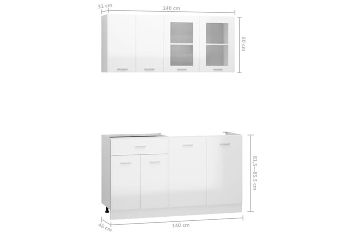 4-osainen keittiön kaappisarja korkeakiilto valkoinen - Valkoinen - Keittiökaappi - Säilytyskaappi