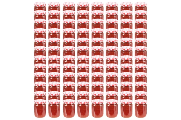 Lasiset hillopurkit valkopunaisilla kansilla 96 kpl 230 ml - Punainen - Piensäilytys - Purkit