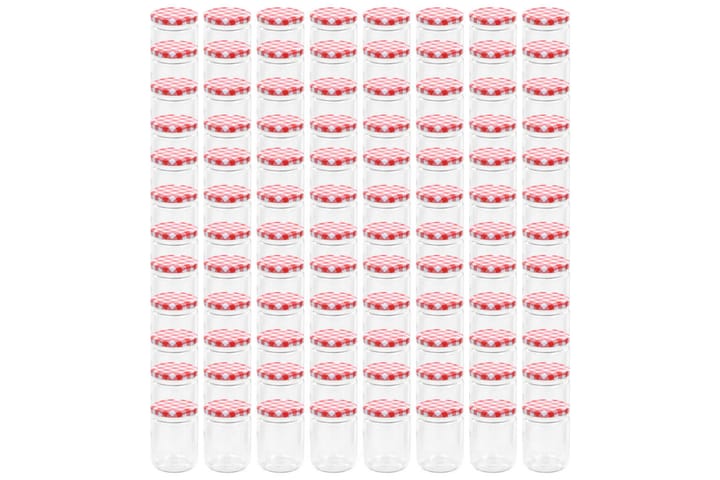Lasiset hillopurkit valkopunaisilla kansilla 96 kpl 230 ml - Punainen - Piensäilytys - Purkit