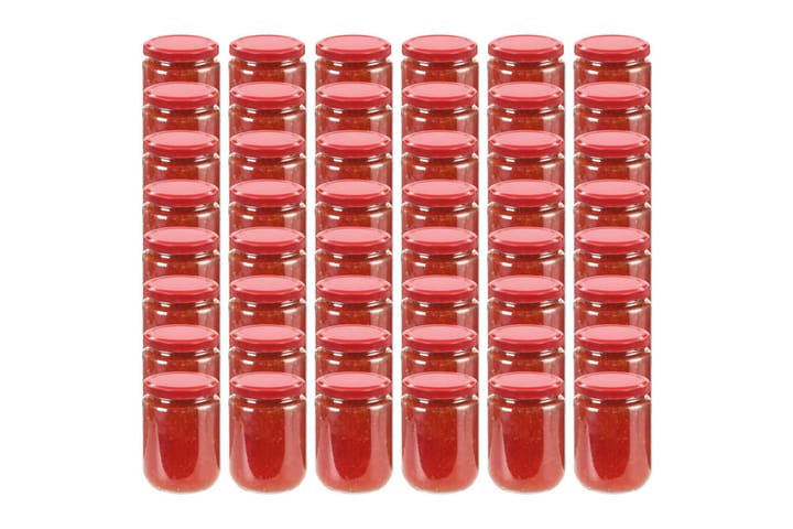 Lasiset hillopurkit punaisilla kansilla 48 kpl 230 ml - Punainen - Piensäilytys - Purkit